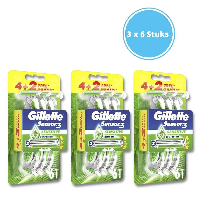 Foto van Gillette sensor3 sensitive wegwerpmesjes - mannen - 6 stuks - 3 stuks
