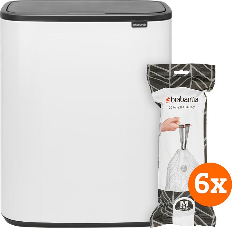 Foto van Brabantia bo touch bin 60 liter white + vuilniszakken (120 stuks)