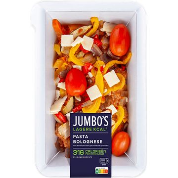 Foto van Jumbo'ss pasta bolognese met een lagere kcal 450g aanbieding bij jumbo | 25% korting