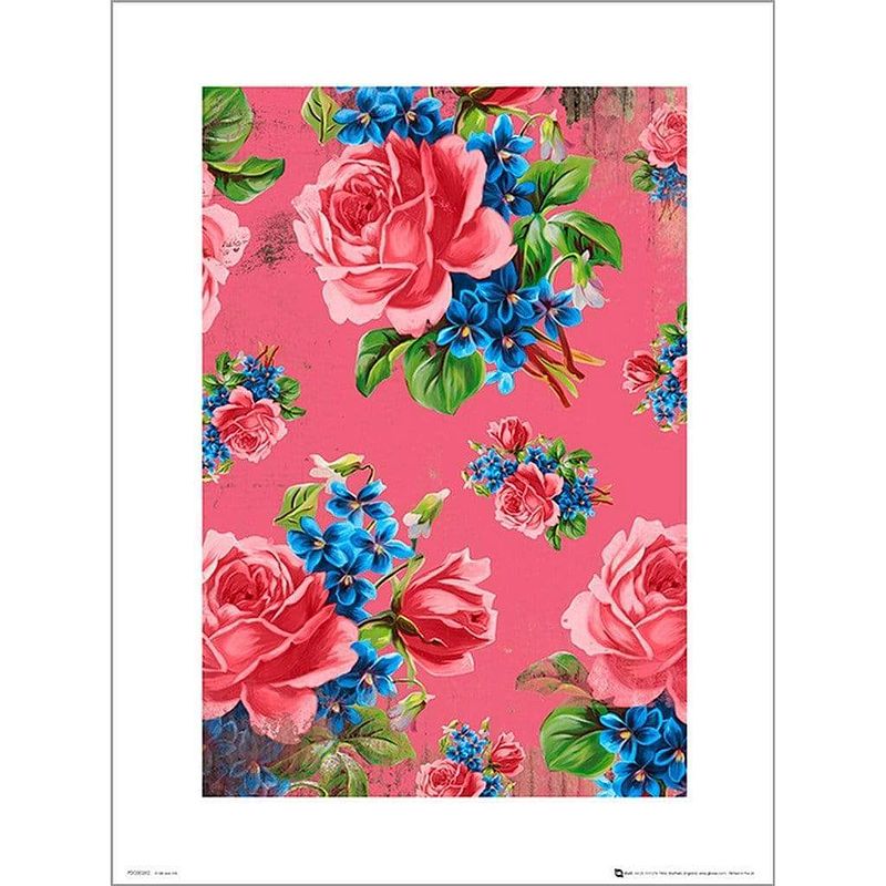 Foto van Gbeye vintage flowers pink kunstdruk 50x70cm