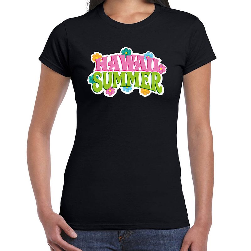 Foto van Hawaii summer t-shirt zwart voor dames xs - feestshirts