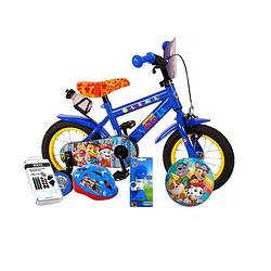 Foto van Volare kinderfiets paw patrol - 12 inch - blauw - twee handremmen - met fietshelm en accessoires