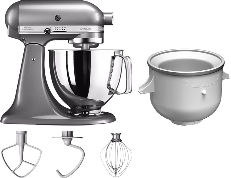 Foto van Kitchenaid artisan mixer 5ksm125 contourzilver  + roomijsmaker