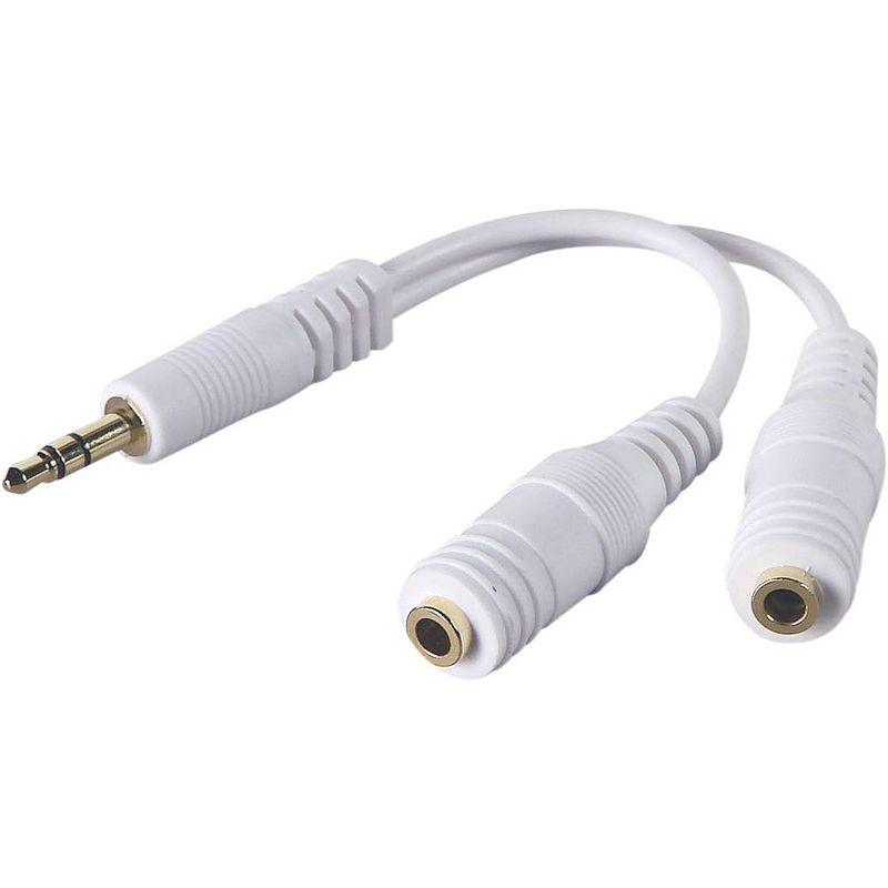 Foto van Belkin f8v234eawht-apl f8v234eawht-apl jackplug audio y-adapter [1x jackplug male 3,5 mm - 2x jackplug female 3,5 mm, jackplug female 3,5 mm] wit