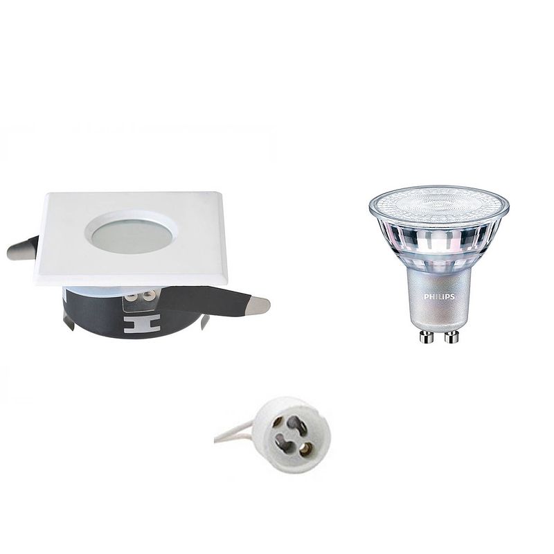 Foto van Led spot set - aigi - gu10 fitting - waterdicht ip65 - inbouw vierkant - mat wit - 82mm - philips - master 927 36d vle -