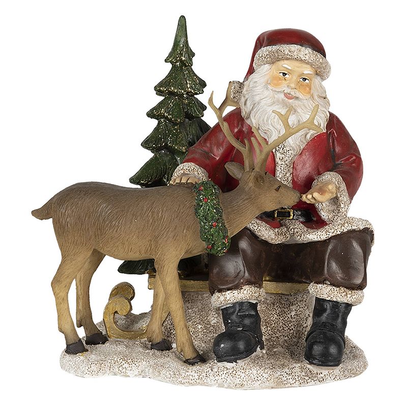 Foto van Clayre & eef kerstdecoratie beeld kerstman 17*14*17 cm rood bruin kunststof decoratief figuur decoratieve accessoires