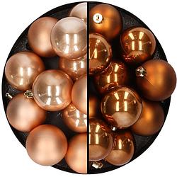 Foto van Kunststof kerstballen 6 cm - 24x stuks - lichtbruin en bruin - kerstbal