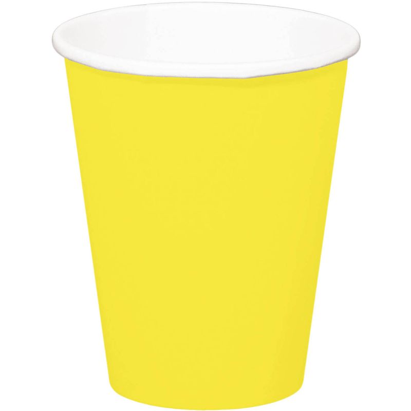 Foto van 24x stuks drinkbekers van papier geel 350 ml - feestbekertjes