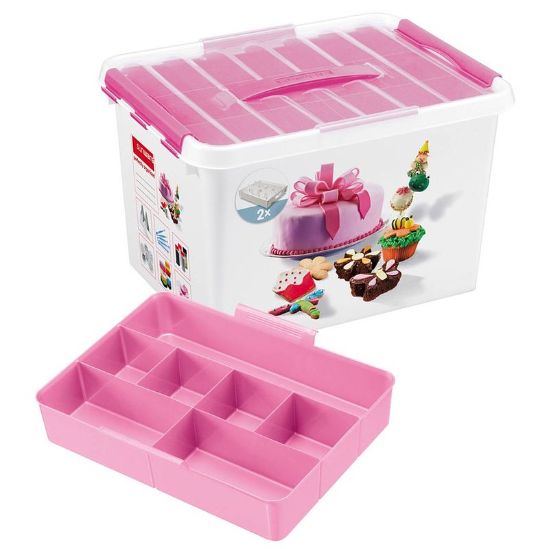 Foto van Sunware q-line fun-baking opbergbox - 22 liter - wit/roze