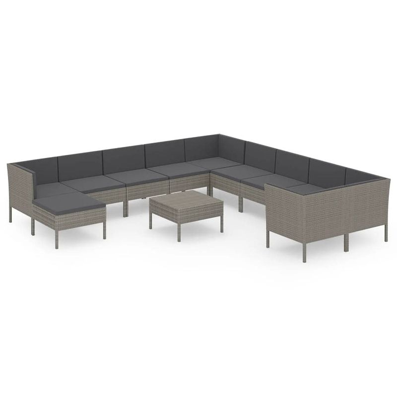 Foto van Vidaxl 12-delige loungeset met kussens poly rattan grijs