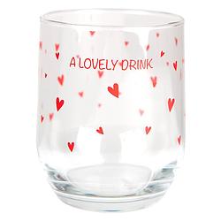 Foto van Clayre & eef waterglas ø 8*9 cm / 300 ml transparant rood glas rond hartjes a lovely drink drinkbeker drinkglas