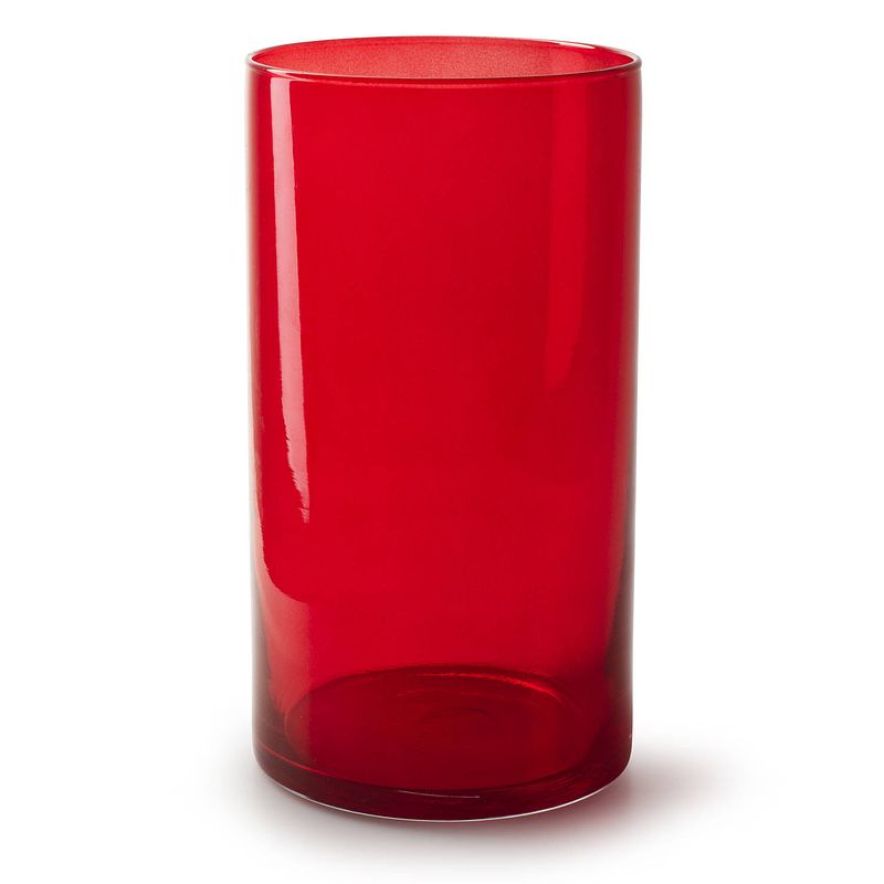 Foto van Bloemenvaas - cilinder model glas - rood/transparant - h30 x d15 cm - vazen