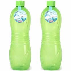 Foto van Plasticforte drinkfles/waterfles/bidon - 2x - 1500 ml - transparant/groen - kunststof - drinkflessen