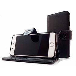 Foto van Apple iphone 6 plus/6s plus - antique black leren portemonnee hoesje - lederen wallet case tpu meegekleurde binnenkant-