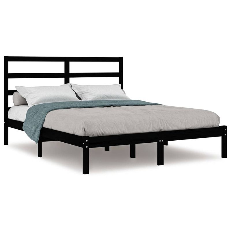 Foto van Vidaxl bedframe massief hout zwart 135x190 cm 4ft6 double