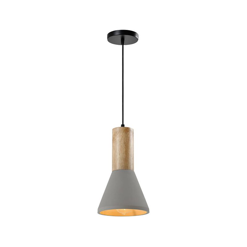 Foto van Quvio hanglamp langwerpig beton met hout grijs - quv5142l-grey