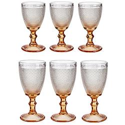 Foto van Luxe monaco serie wijnglazen set 12x stuks op gouden voet 240/330 ml - wijnglazen