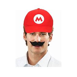 Foto van Verkleed pet / carnaval pet mario rood met verkleed snorretje voor kinderen - verkleedattributen