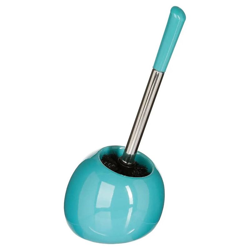 Foto van Wc-/toiletborstel met houder rond turquoise glans keramiek 36 cm - toiletborstels