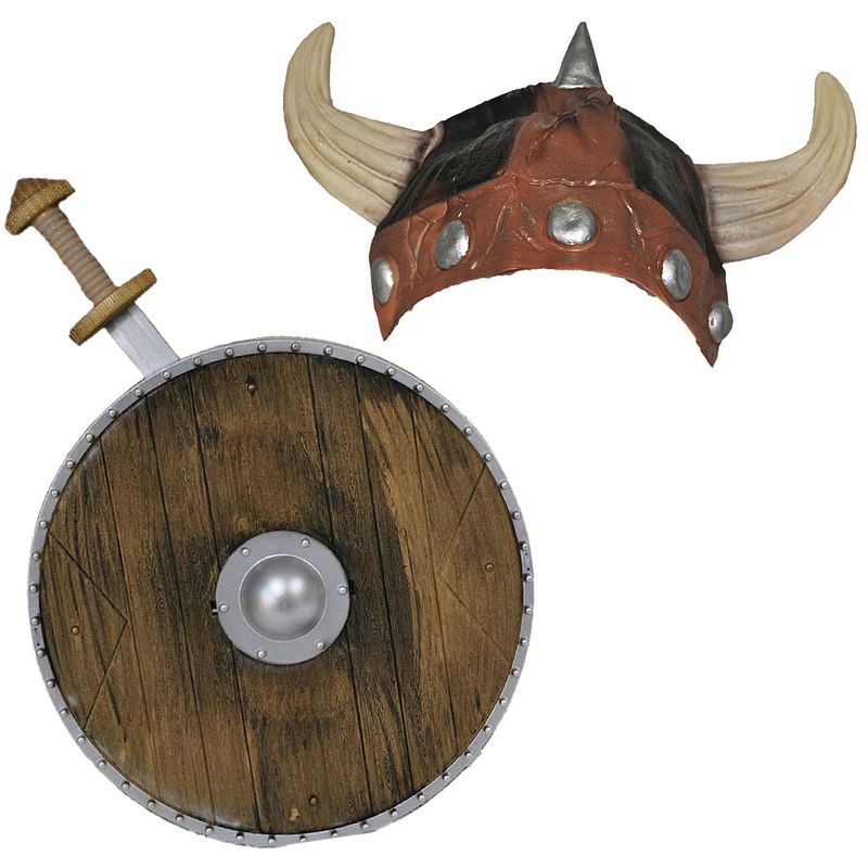 Foto van Viking verkleed accessoire set met helm zwaard en schild - verkleedattributen