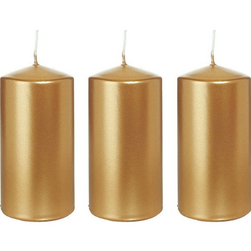 Foto van 3x kaarsen goud 6 x 12 cm 40 branduren sfeerkaarsen - stompkaarsen