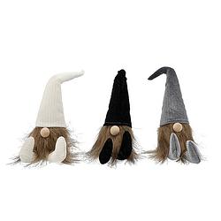 Foto van Kerst gnome kerst gnoom corduroy 22 x 6 cm - zwart, wit en grijs - 3 stuks