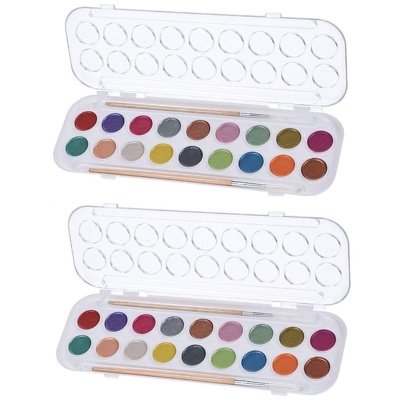 Foto van Set van 2x stuks hobby/knutsel waterverf/aquarel 18 metallic kleuren voor kinderen - hobbyverf