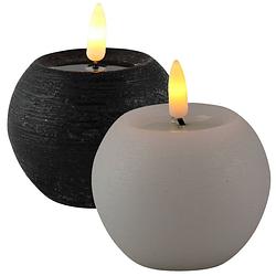 Foto van Led kaarsen/bolkaarsen - 2x- rond - zwart en wit -d8 x h7,5 cm - led kaarsen
