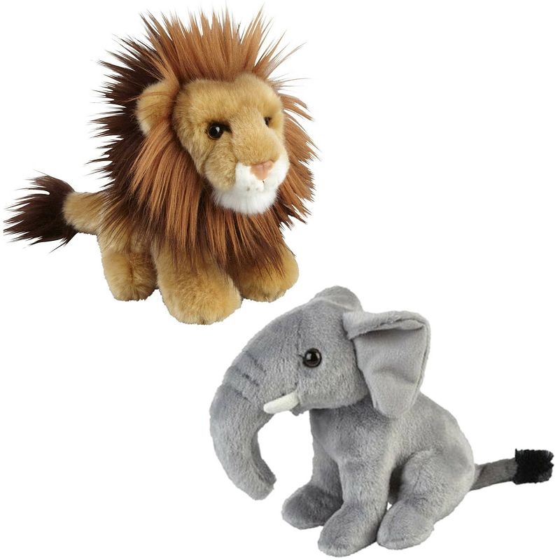 Foto van Knuffeldieren set leeuw en olifant pluche knuffels 18 cm - knuffeldier