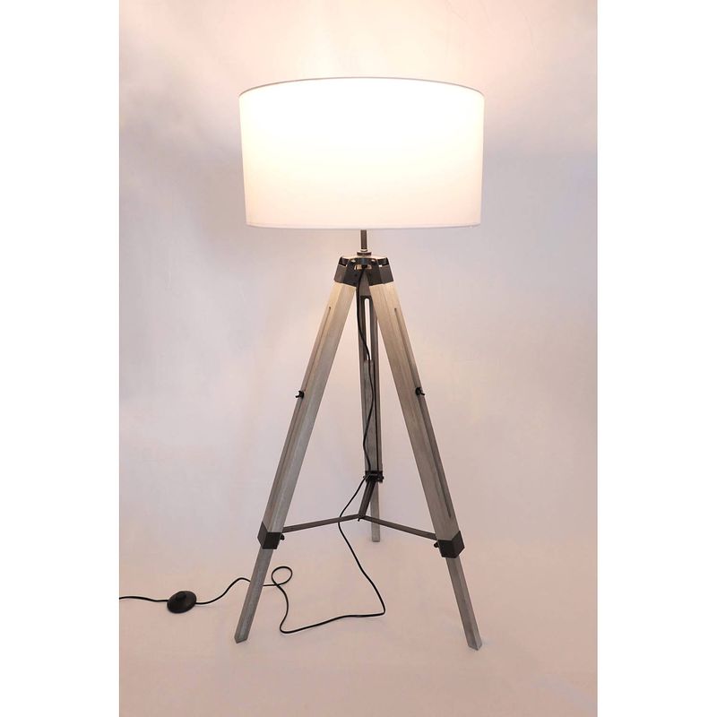 Foto van Maxxhome vloerlamp elly - leeslamp - driepoot - hout -145 cm - e27 - led - 40w - wit