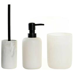 Foto van Toiletborstel met houder 38 cm en zeeppompje 300 ml polystone wit - toiletborstels