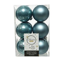 Foto van 12x stuks kunststof kerstballen ijsblauw (blue dawn) 6 cm glans/mat - kerstbal