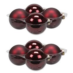 Foto van 8x stuks glazen kerstballen donkerrood 10 cm mat/glans - kerstbal