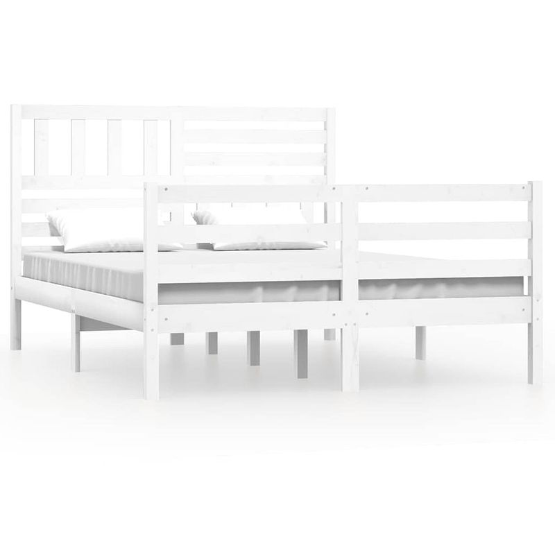 Foto van Vidaxl bedframe massief hout wit 135x190 cm 4ft6 double