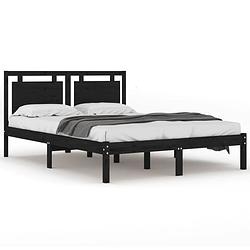 Foto van The living store bedframe zwart - grenenhout - multiplex lattenbodem - 195.5 x 145.5 x 31 cm - 140 x 190 cm