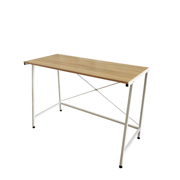 Foto van Bureau laptop computer tafel stoer - industrieel - wit metaal blank hout