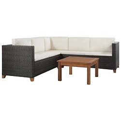 Foto van Vidaxl 4-delige loungeset met kussens poly rattan bruin