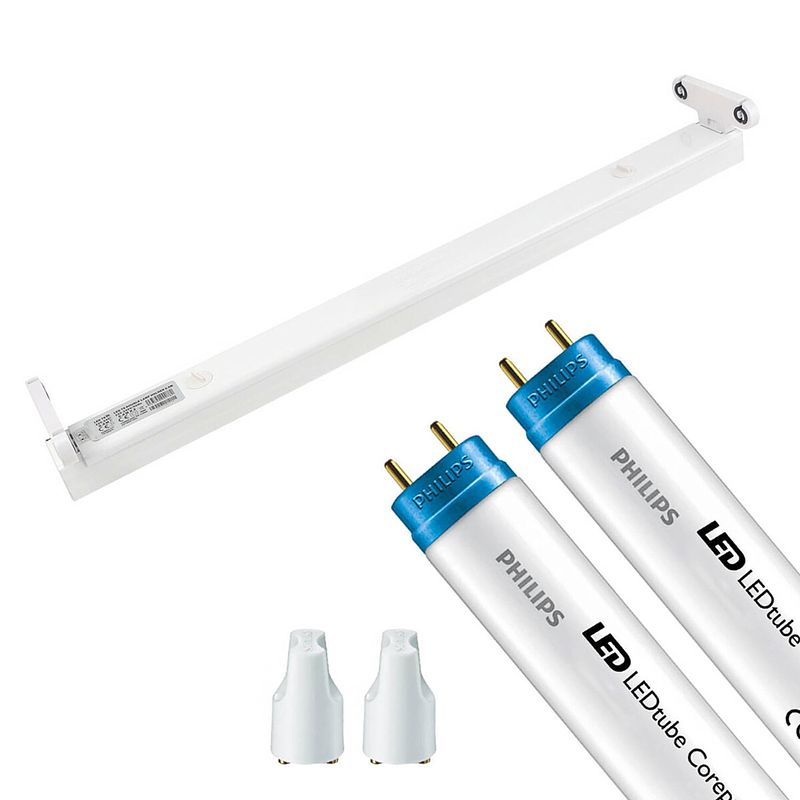 Foto van Led tl armatuur met t8 buis - aigi dybolo - 60cm dubbel - philips - corepro ledtube em 865 - 16w - helder/koud wit 6500k