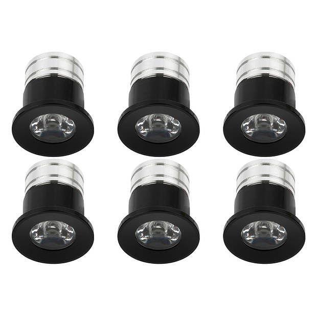 Foto van Led veranda spot verlichting 6 pack - 3w - warm wit 3000k - inbouw - rond - mat zwart - aluminium - ø31mm