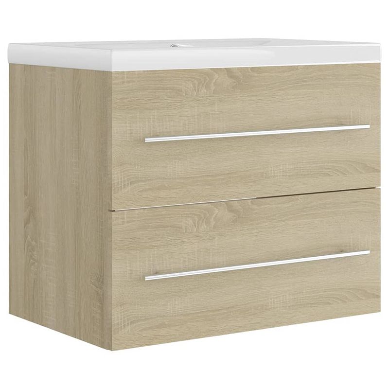 Foto van The living store sonoma eiken wastafelkast - 60 x 38.5 x 48 cm - ingebouwde witte keramische wastafel