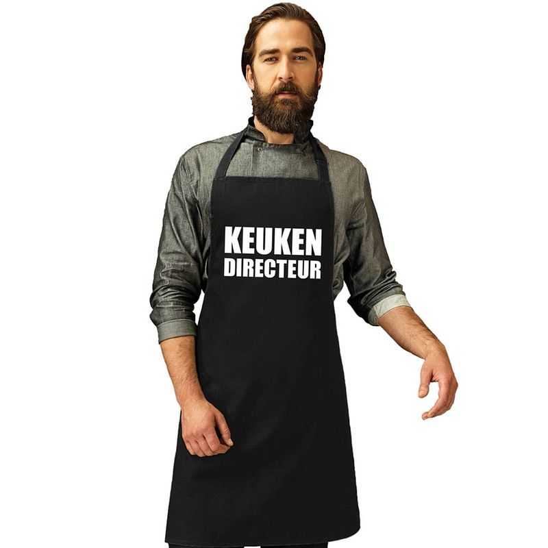 Foto van Keukenschort keuken directeur zwart heren - feestschorten