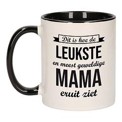 Foto van Leukste en meest geweldige mama cadeau koffiemok / theebeker wit en zwart 300 ml - feest mokken