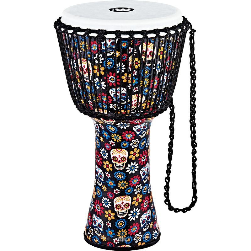 Foto van Meinl padj7-l-f rope tuned travel series day of the dead 12 inch djembe