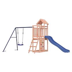 Foto van The living store houten speelhuis - speeltoestel met glijbaan - schommelset - ladder - klimwand - zandbak - 434x186x214