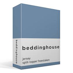 Foto van Beddinghouse jersey split-topper hoeslaken - 100% gebreide jersey katoen - lits-jumeaux (180x200/220 cm) - blue