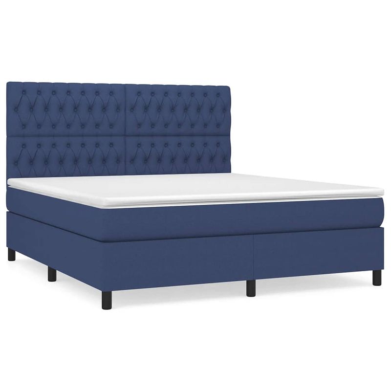 Foto van The living store boxspringbed blauw - 203 x 180 x 118/128 cm - pocketvering matras - comfortabele ondersteuning -