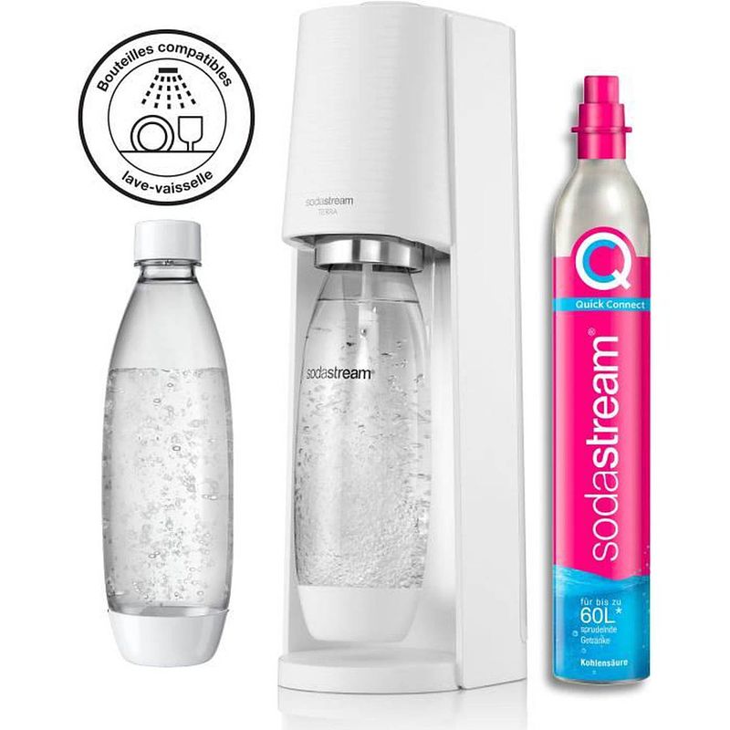 Foto van Sodastream terrabilv - witte terra-machine pack 2 lv-flessen + 1 cqc-wisselcilinder