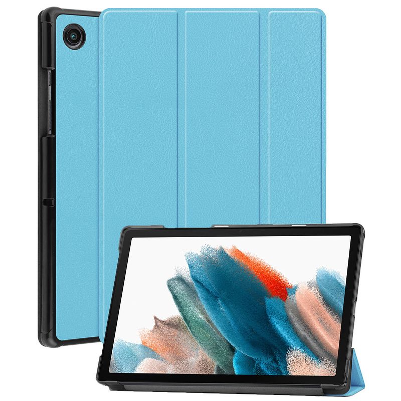 Foto van Basey samsung galaxy tab a8 hoesje kunstleer hoes case cover - lichtblauw