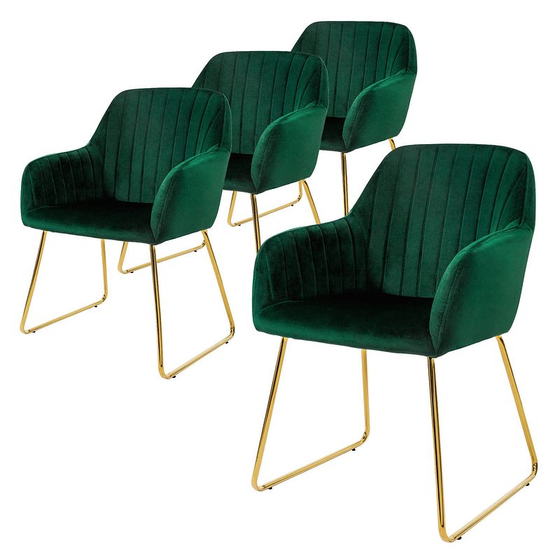 Foto van Ml-design eetkamerstoelen set van 4, fluwelen zitting, groen, woonkamerstoel met rugleuning en armleuningen, keukenstoel