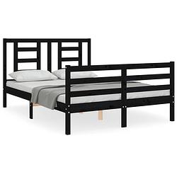 Foto van The living store bedframe - grenenhout - zwart - 195.5 x 145.5 x 100 cm - multiplex lattenbodem